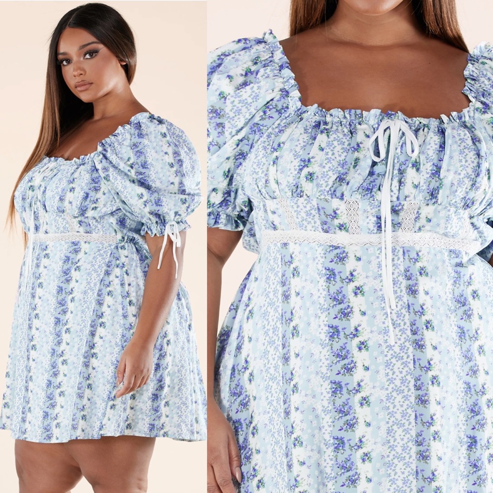 ✨ON SALE✨Be A Doll Blue Plus Size Paisley Print Mini Dress - Picture 3 of 4